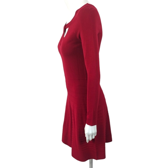INC Macys Stretch Knit Fit & Flare Dress NEW Womens Medium Red Long Sleeve - Picture 2 of 10